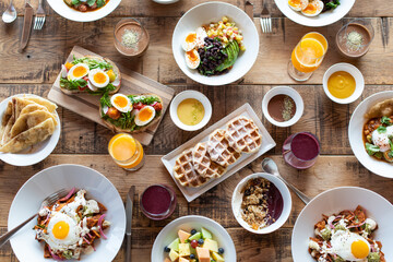 Family style breakfast table.