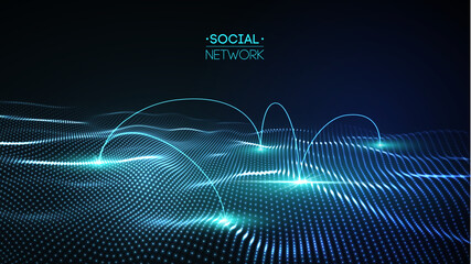 Social media blue abstract technology background. Global social network vector abstract. Network cyber technology concept.