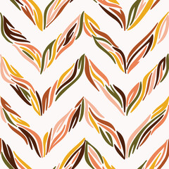 Multicolor Zebra or Tiger Print Chevron Seamless Pattern. Hand Drawn Doodle Animal Skin Stripes and Spots. Vector Abstract Zig zag Striped Colorful Background
