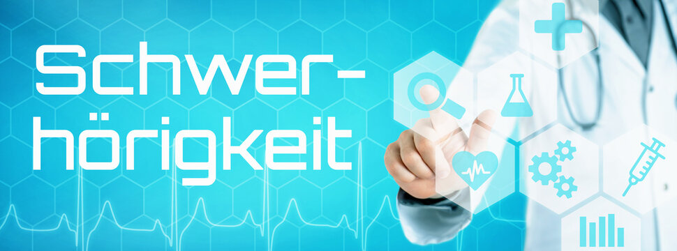 Arzt mit futuristischem Interface - Schwerh&ouml;rigkeit