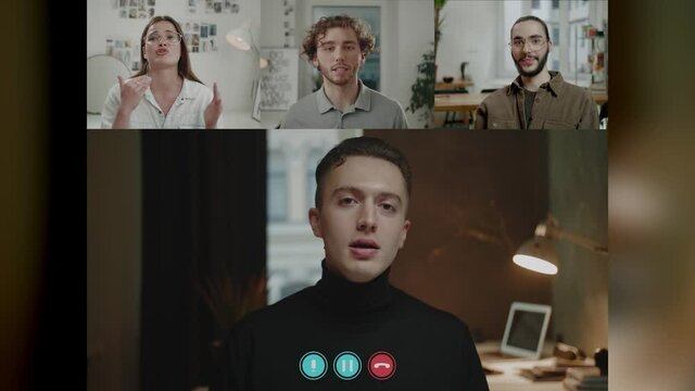 Employee talks about project with team of inspired coworkers