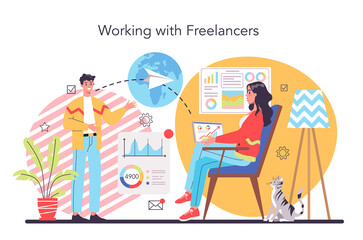 Freelance or outsoursing concept. People working remotely
