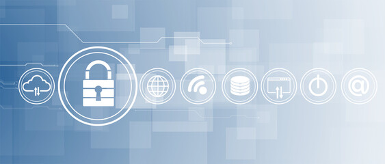 internet digital security technology concept for business background. Lock on circuit board
