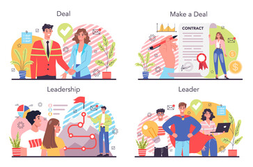Deal concept set. Official contract and business handshake. Idea of partnership