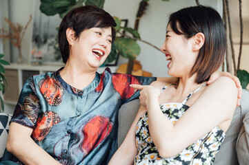 Mom and daughter at home