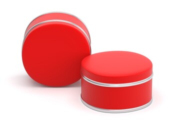 Blank red tin can box food bulk or other products container isolated for packaging design mock up. 3d render