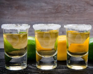 Tequila drink served in glasses with lime and salt