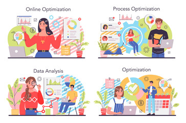 Process optimization concept set. Idea of business improvement