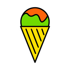 Ice cream in waffle flat icon. Pictogram for web. Line stroke. Isolated on white background. Vector eps10