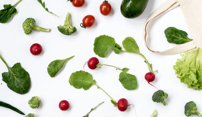 Supermarket and Healthy Food. Product concept. Healthy food, vegetables in a bag and isolated on white.