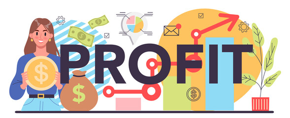 Profit typographic header. Idea of business success and financial growth