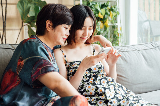Mom and daughter at home