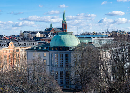 Stockholm, March 8 2021: Stockholm School Of Economics And St. John's Church (Johanneskyrkan)