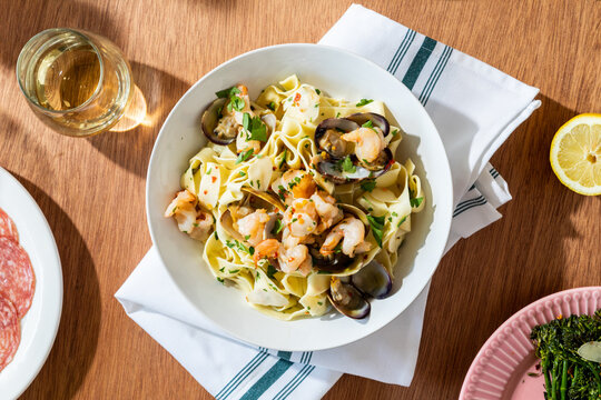 Seafood fettuccine Italian pasta