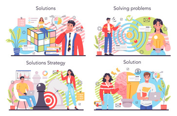 Solution concept illustration set. Solving the problem and finding creative