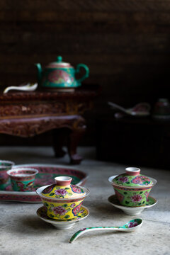 Peranakan Tea Cups and Saucers