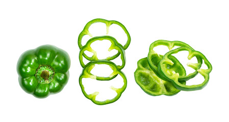 Bulgarian green pepper sliced ​​isolated on white background.