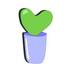 Cactus in a shape heart. Vector cactus illustration. House plant in ceramic pot isolated clip art.