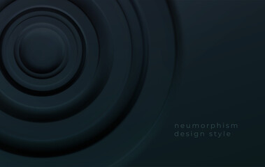 Black volumetric concentric circles. Modern trending technical background for presentations, web design. Vector illustration