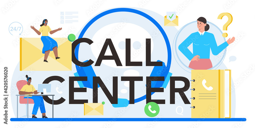 Poster call center typographic header. idea of customer service or technical support.