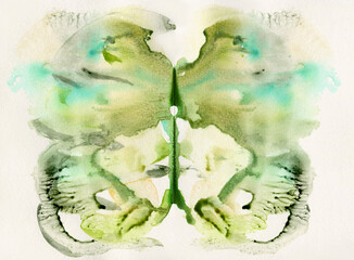 Green abstract symmetrical watercolor art