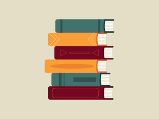 Set of colorful books. Pile of books illustration made ins a modern flat design style. Spine of the books view. Vector.