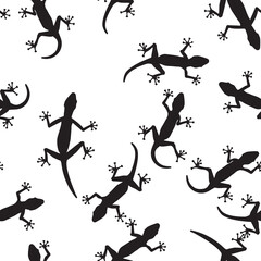 Black silhouette of lizard on white background. Seamless pattern. Vector Illustration.