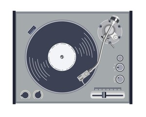 Obraz premium Vintage turntable vinyl record player on white background. Vector illustration.