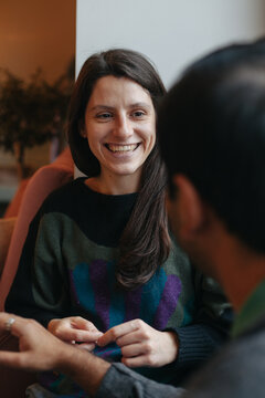 Couple talking at a caffe