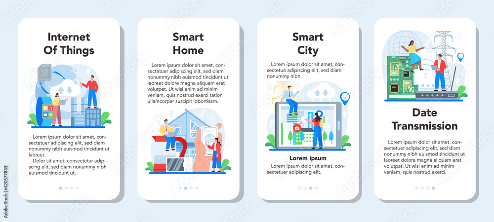 Poster internet of things mobile application banner set. idea of smart wireless
