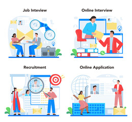 Job interview concept set. Idea of employment and hiring procedure