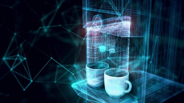 coffee machine hologram Close up 4k. High quality 4k footage