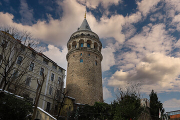 Fototapeta na wymiar (Istanbul - Turkey 16.February.2021) It is one of the symbolic buildings in Beyoğlu district of Istanbul. It was built by the Byzantine emperor Justinianos AD 507-508.