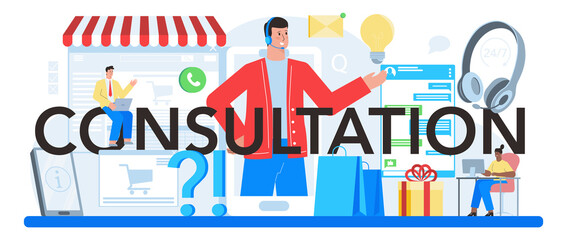 Consultation typographic header. Research and recommendation. Sales strategy