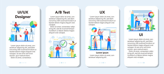 UX UI designer mobile application banner set. App interface improvement