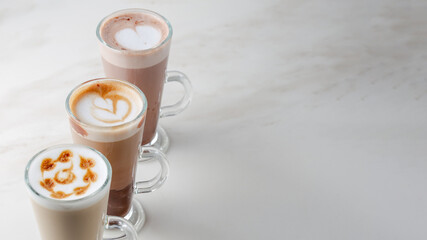 Italian hot coffee latte collection. Selective focus
