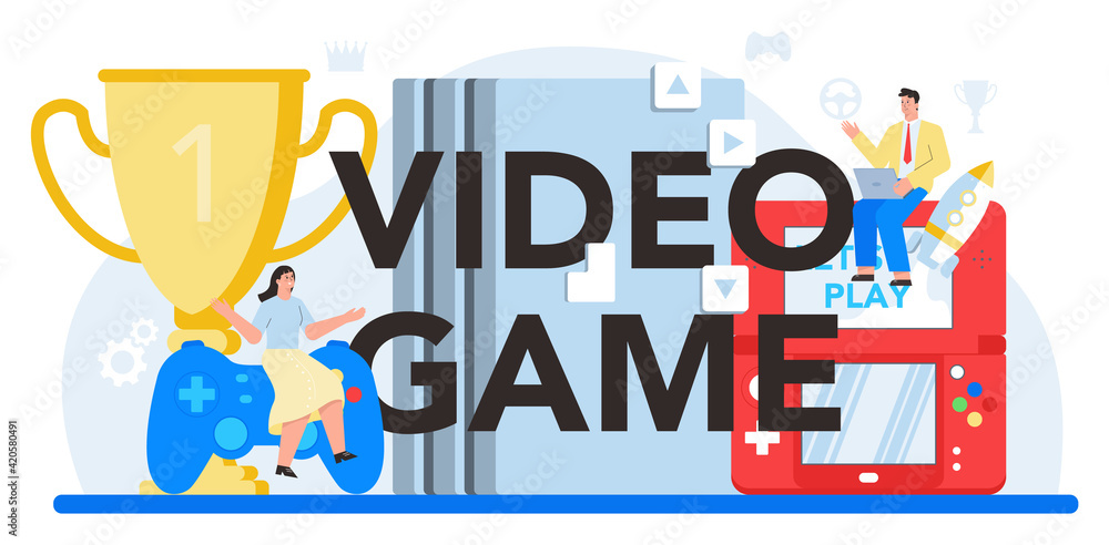Poster video game typographic header. creative process of a computer game