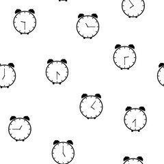 Seamless pattern with black alarm clocks. 