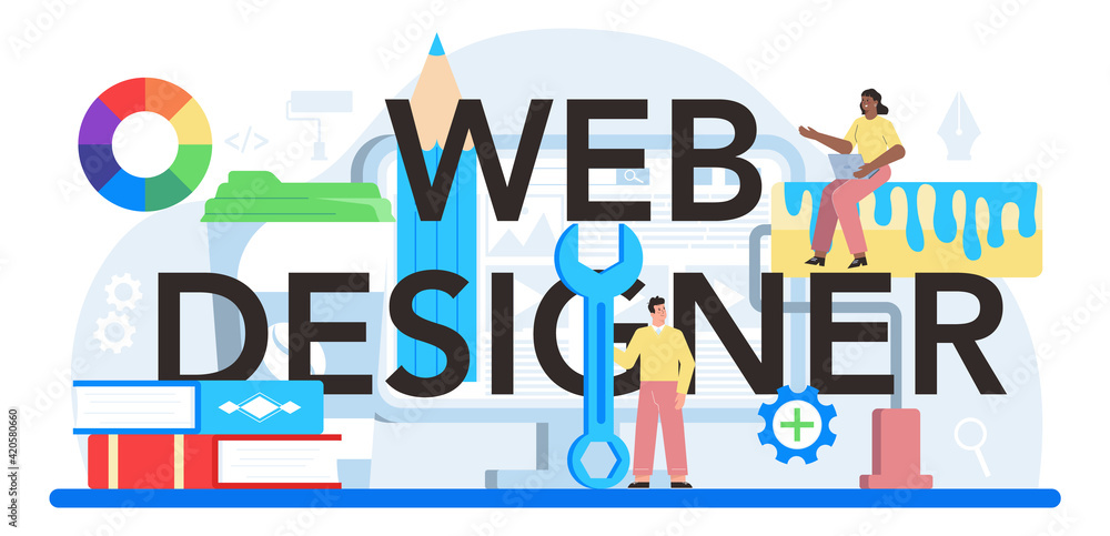 Poster web designer typographic header. presenting content on web pages. website layout