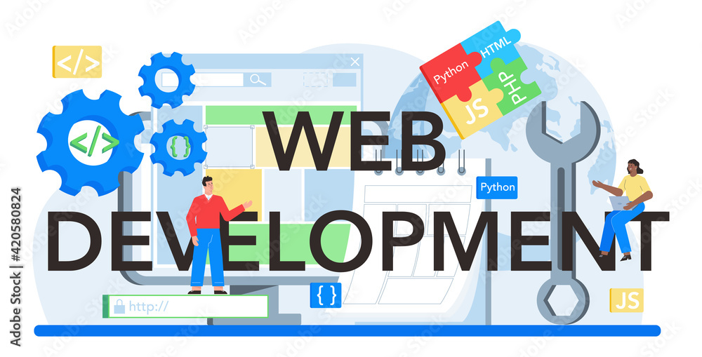 Poster web development typographic header. website optimization and web page