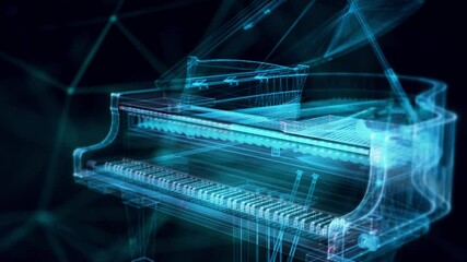 Grand piano hologram Close up 4k. High quality 4k footage - Powered by Adobe