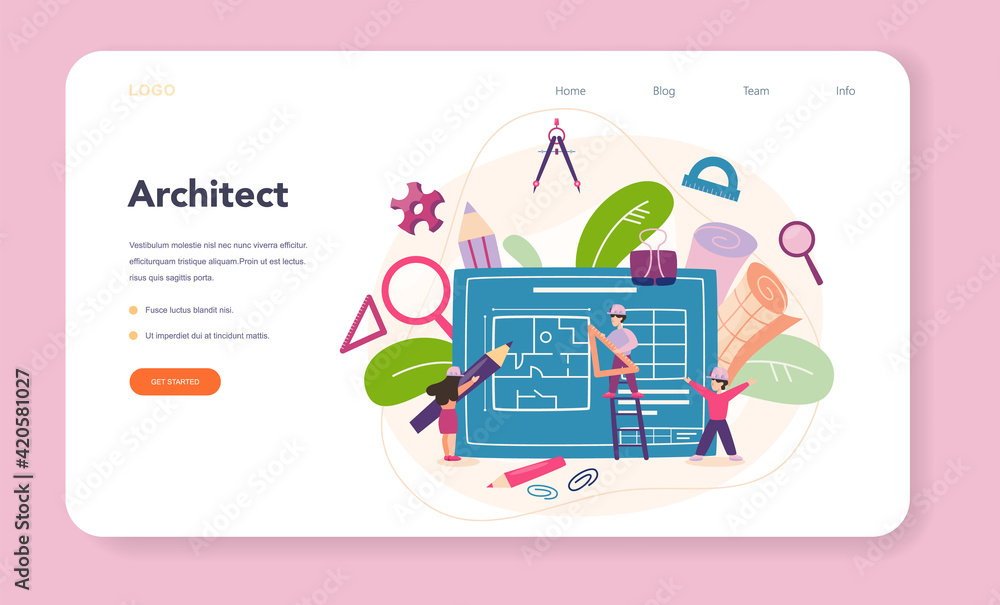 Poster architecture web banner or landing page. idea of building project
