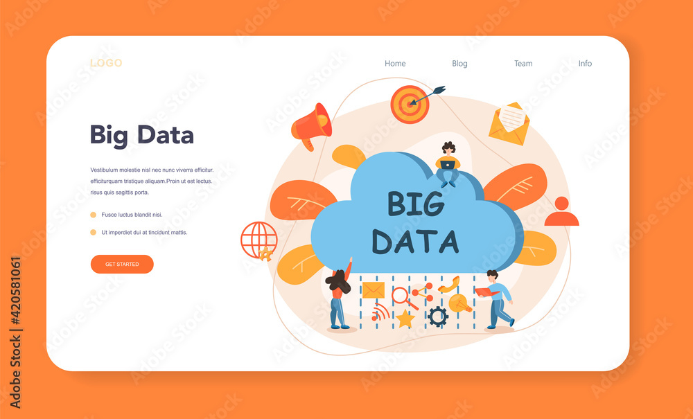 Poster big data web banner or landing page. modern computer technology.