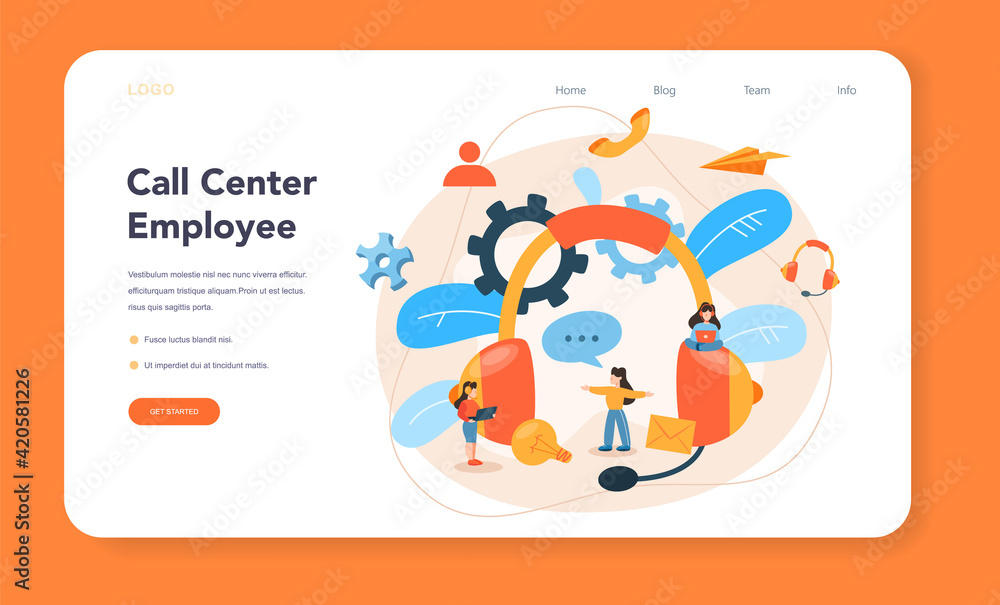 Poster call center or technical support web banner or landing page.