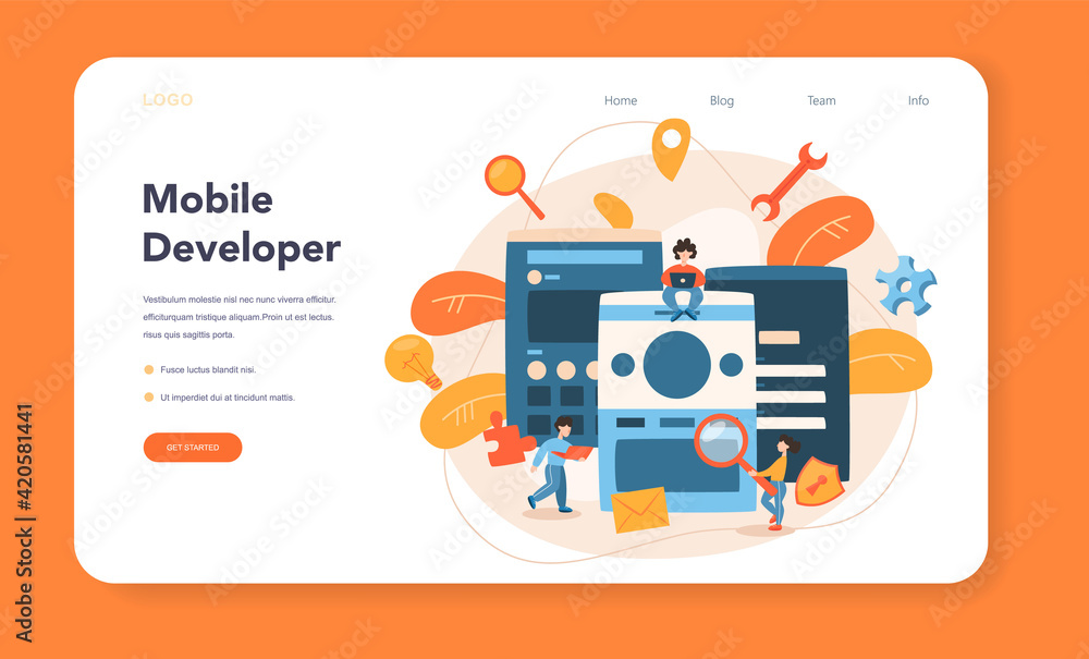 Poster mobile app development web banner or landing page