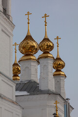 Golden domes of the Church of Archangel Michael in the village of Mikhailovskoye, Ivanovo region