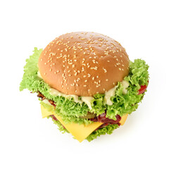 Fresh tasty burger isolated on white background