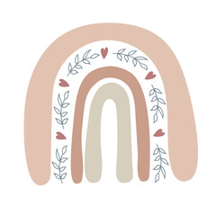 Boho rainbow abstract shapes, simple hand drawn silhouette vector illustration in trendy pastel colors, minimalist concept perfect for making cards, banners, modern posters, textile, papercraft