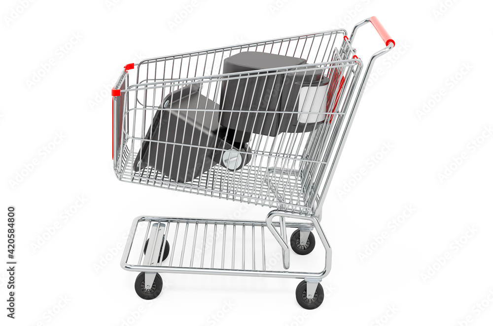 Poster shopping cart with motion detector. 3d rendering