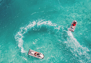 Jet Ski Tropical Ocean. Aerial view panorama